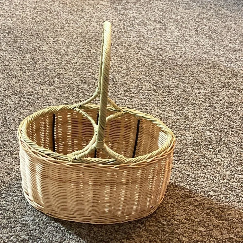 Natural Wicker Basket with Floral Design